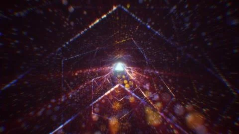 3D rendering of an abstract digital tunnel in cyberspace made of particles Stock Photos