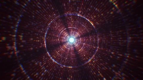 3D rendering of an abstract digital tunnel in cyberspace made of particles Stock Photos
