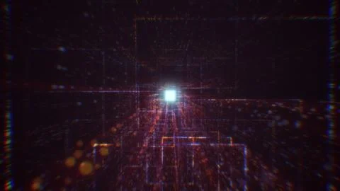 3D rendering of an abstract digital tunnel in cyberspace made of particles Stock Photos