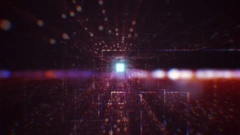 3D rendering of an abstract digital tunnel in cyberspace made of particles Stock Photos