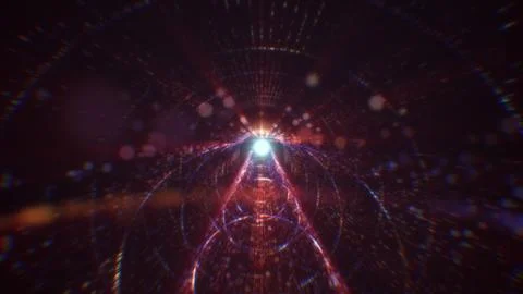 3D rendering of an abstract digital tunnel in cyberspace made of particles 写真素材