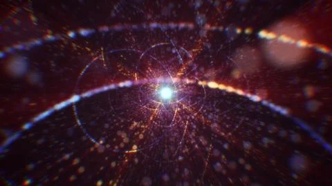 3D rendering of an abstract digital tunnel in cyberspace made of particles Stock Photos
