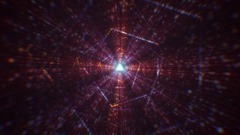 3D rendering of an abstract digital tunnel in cyberspace made of particles Stock Photos