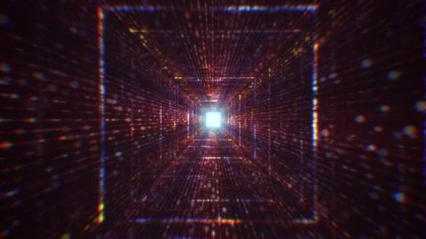 3D rendering of an abstract digital tunnel in cyberspace made of particles 스톡 사진