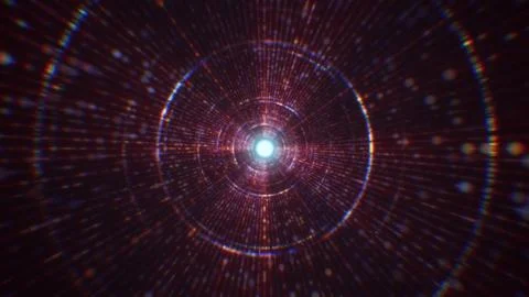 3D rendering of an abstract digital tunnel in cyberspace made of particles Stock Photos