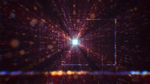 3D rendering of an abstract digital tunnel in cyberspace made of particles Stock Photos