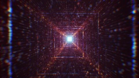 3D rendering of an abstract digital tunnel in cyberspace made of particles Stock Photos