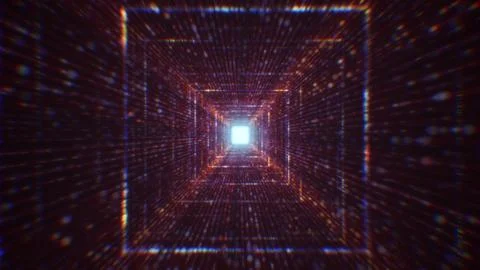 3D rendering of an abstract digital tunnel in cyberspace made of particles 写真素材