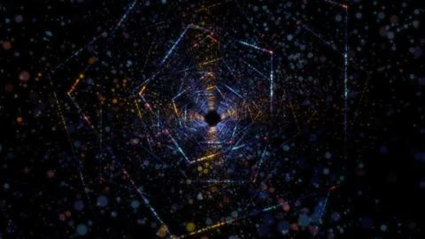 3D rendering of an abstract digital tunnel in cyberspace made of particles Stock Photos