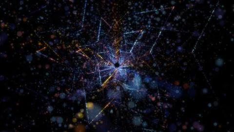 3D rendering of an abstract digital tunnel in cyberspace made of particles Stock Photos
