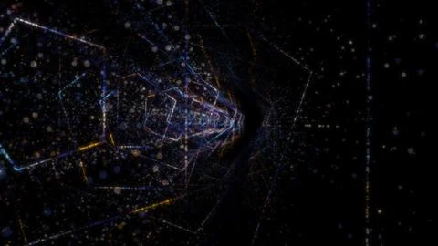 3D rendering of an abstract digital tunnel in cyberspace made of particles Stock Photos