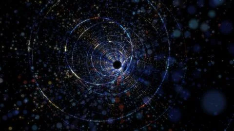 3D rendering of an abstract digital tunnel in cyberspace made of particles Stock Photos