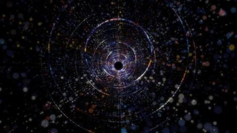 3D rendering of an abstract digital tunnel in cyberspace made of particles 스톡 사진