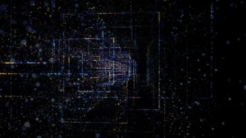3D rendering of an abstract digital tunnel in cyberspace made of particles 스톡 사진