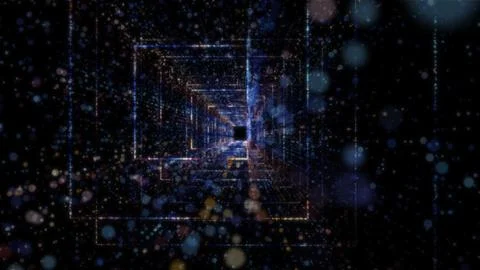 3D rendering of an abstract digital tunnel in cyberspace made of particles Stock Photos
