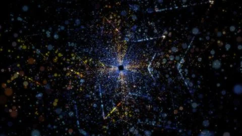 3D rendering of an abstract digital tunnel in cyberspace made of particles Stock Photos