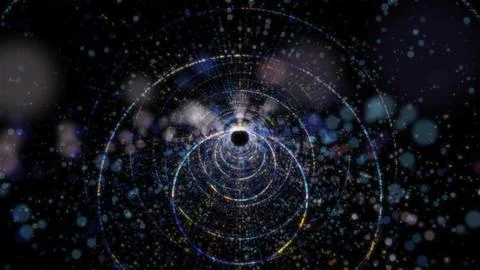 3D rendering of an abstract digital tunnel in cyberspace made of particles Stock Photos