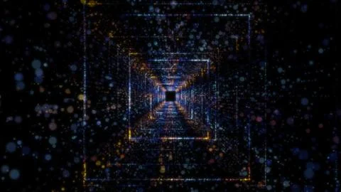 3D rendering of an abstract digital tunnel in cyberspace made of particles Stock Photos
