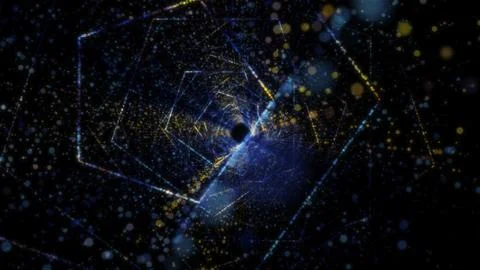 3D rendering of an abstract digital tunnel in cyberspace made of particles Stock Photos