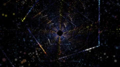 3D rendering of an abstract digital tunnel in cyberspace made of particles Stock Photos