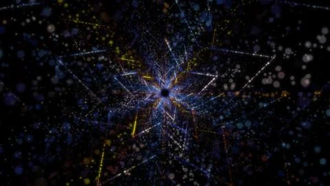 3D rendering of an abstract digital tunnel in cyberspace made of particles Stock Photos