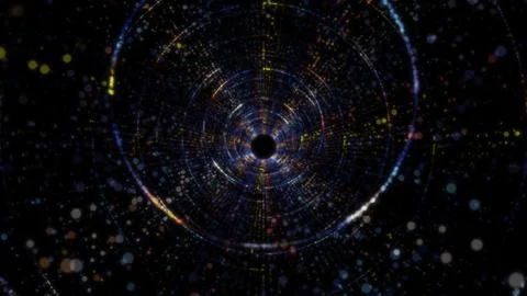 3D rendering of an abstract digital tunnel in cyberspace made of particles Stock Photos
