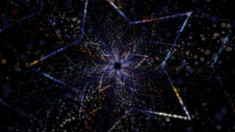 3D rendering of an abstract digital tunnel in cyberspace made of particles Stock Photos