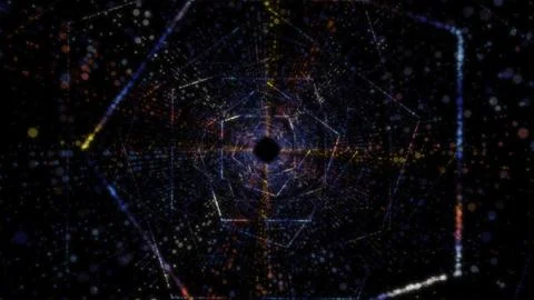 3D rendering of an abstract digital tunnel in cyberspace made of particles 写真素材