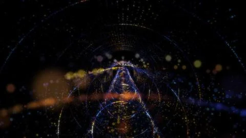 3D rendering of an abstract digital tunnel in cyberspace made of particles Stock Photos