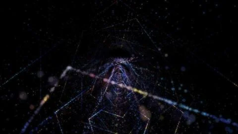 3D rendering of an abstract digital tunnel in cyberspace made of particles Stock Photos