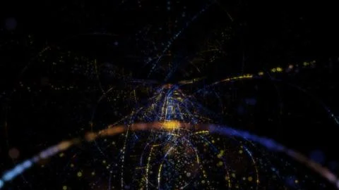 3D rendering of an abstract digital tunnel in cyberspace made of particles 写真素材