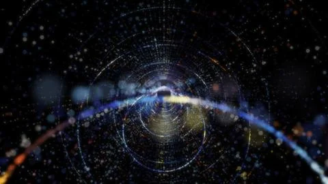3D rendering of an abstract digital tunnel in cyberspace made of particles Stock Photos