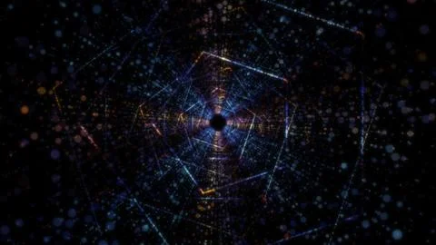 3D rendering of an abstract digital tunnel in cyberspace made of particles Foto stock