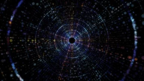 3D rendering of an abstract digital tunnel in cyberspace made of particles Stock Photos