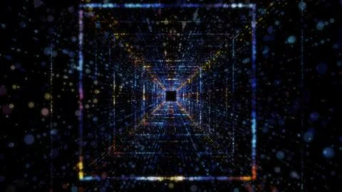 3D rendering of an abstract digital tunnel in cyberspace made of particles Foto stock