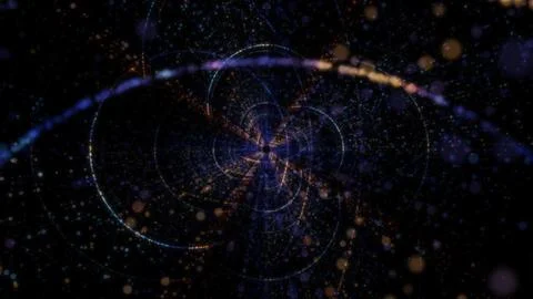 3D rendering of an abstract digital tunnel in cyberspace made of particles 写真素材