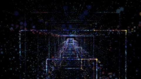 3D rendering of an abstract digital tunnel in cyberspace made of particles 写真素材