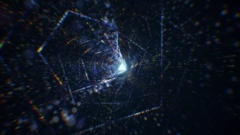 3D rendering of an abstract digital tunnel in cyberspace made of particles 写真素材