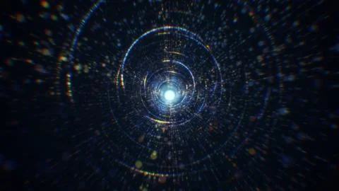 3D rendering of an abstract digital tunnel in cyberspace made of particles 库存照片