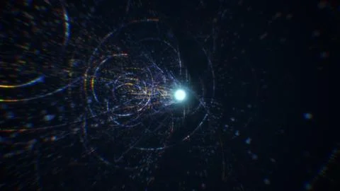3D rendering of an abstract digital tunnel in cyberspace made of particles Stock Photos