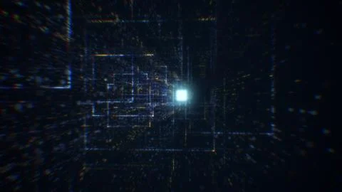 3D rendering of an abstract digital tunnel in cyberspace made of particles Stock Photos