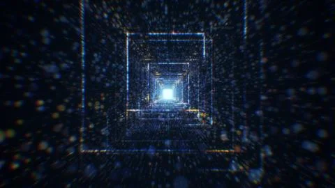 3D rendering of an abstract digital tunnel in cyberspace made of particles Foto stock
