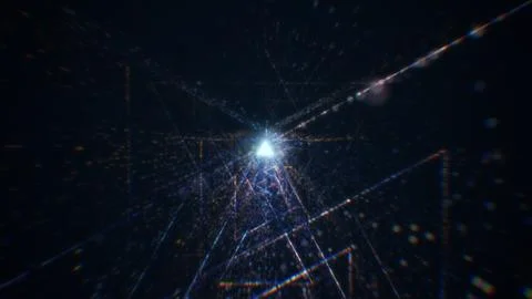 3D rendering of an abstract digital tunnel in cyberspace made of particles Stock Photos