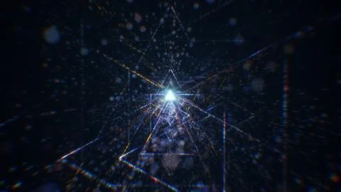 3D rendering of an abstract digital tunnel in cyberspace made of particles Stock Photos