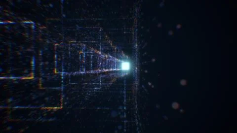 3D rendering of an abstract digital tunnel in cyberspace made of particles Foto stock