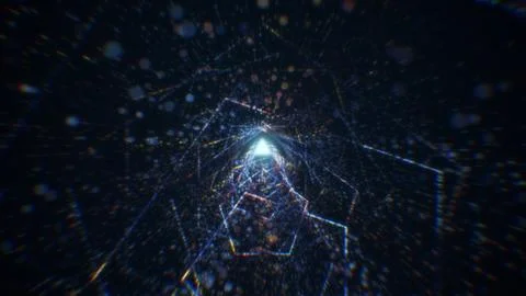 3D rendering of an abstract digital tunnel in cyberspace made of particles Stock Photos