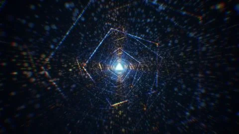 3D rendering of an abstract digital tunnel in cyberspace made of particles Foto stock