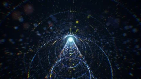 3D rendering of an abstract digital tunnel in cyberspace made of particles Stock Photos
