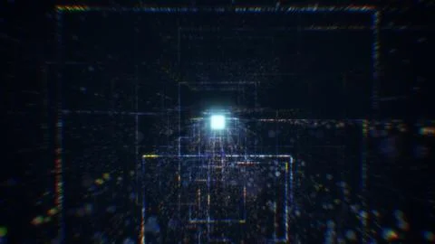 3D rendering of an abstract digital tunnel in cyberspace made of particles 스톡 사진