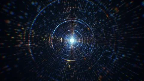 3D rendering of an abstract digital tunnel in cyberspace made of particles Stock Photos